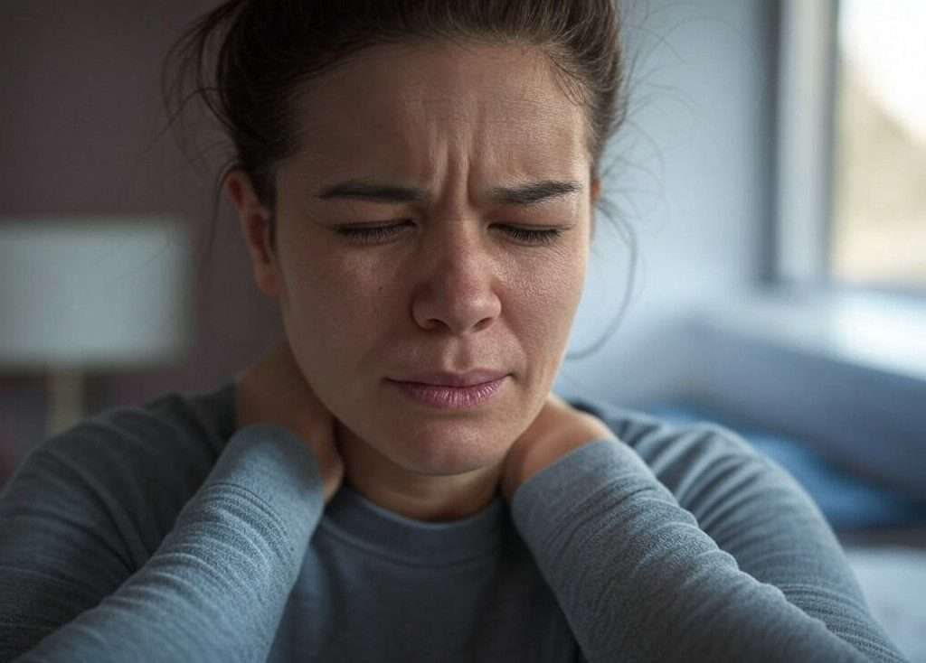 Comment Soulager un Mal de Gorge : Traitements et Astuces Qui Fonctionnent Personne tenant son cou en raison d'un mal de gorge