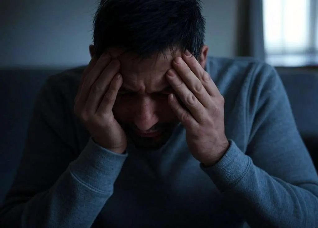 Personne souffrant de malaise, se tenant la tête