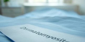 Dermatomyosite : Symptômes, Diagnostic et Traitements Document médical sur la dermatomyosite posé sur une table dans un environnement clinique